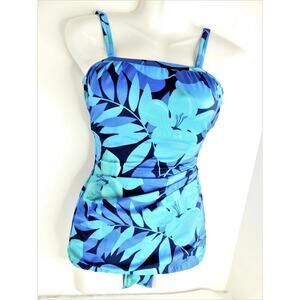 Vintage Perfection Fit By Roxanne Swimsuit Bathing Suit Blue Floral Size 10/32B